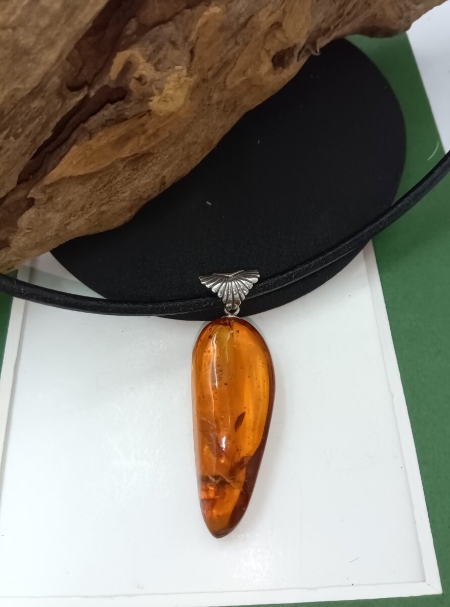 【H1234】琥珀 ペンダントト SILVER950 彫金作品 シルバー モルダバイト ペンダントトップ